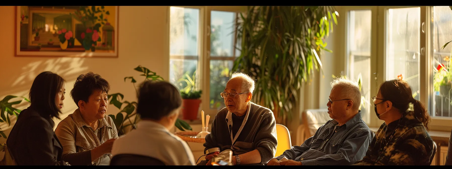 a group of diverse individuals exchanging their opinions and experiences with an elderly care service agency, sharing insights and recommendations.