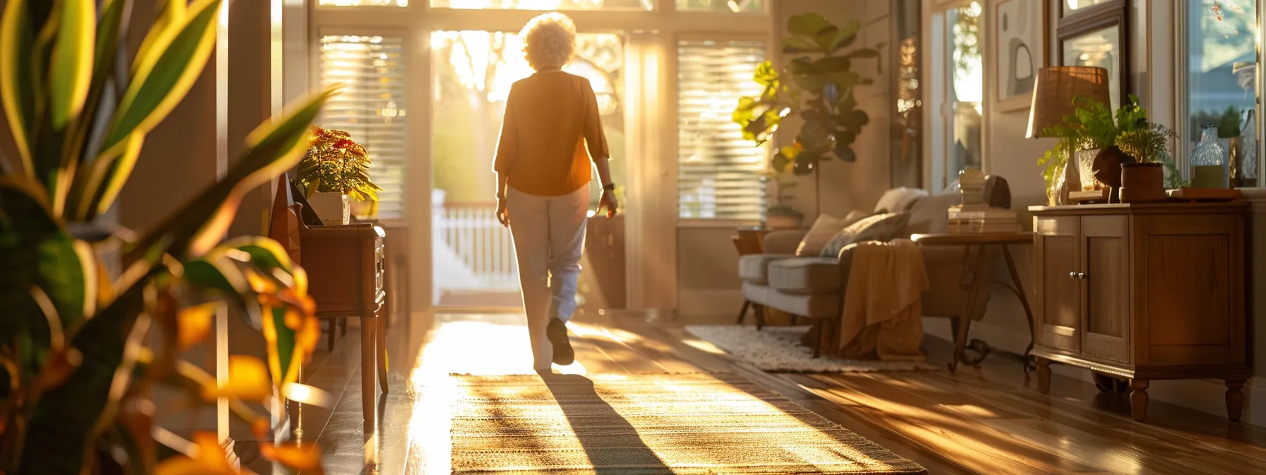 a senior confidently navigating their home with personalized support, embodying independence and dignity.